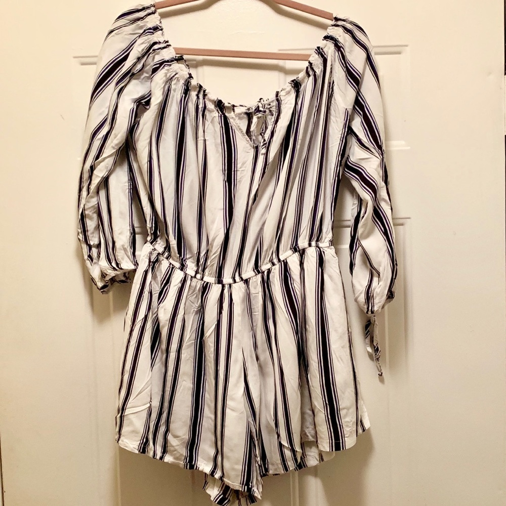 Blue & white striped romper with shorts - Picture 1 of 2